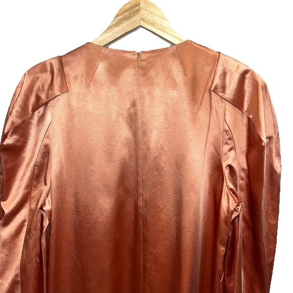 Ulla Johnson Silvana Dress Copper Satin Midi Long Sleeve Boho Sz 8 Cocktail NWT - Picture 9 of 16